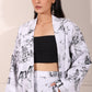 Women's printed blazer shorts set with intricate patterns and stylish design for a chic look