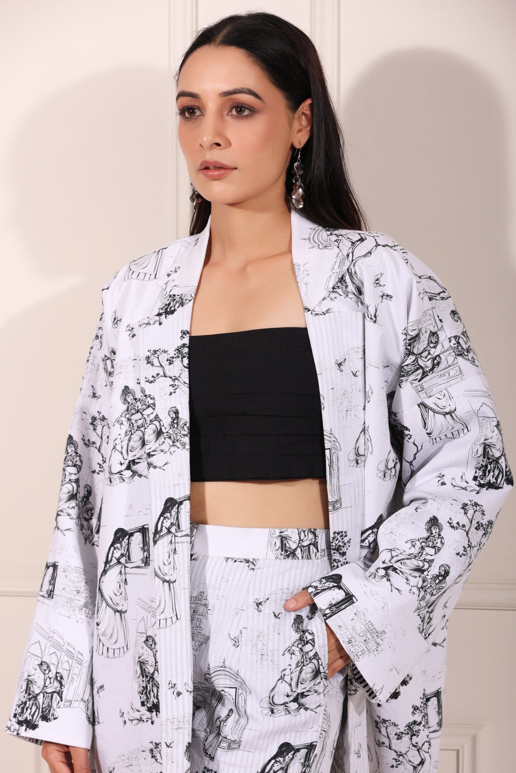 Women's printed blazer shorts set with intricate patterns and stylish design for a chic look