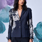 Stylera women's statement blazer for work with black and white artistic print jacket