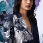 Stylera women's statement blazer for work with black and white abstract floral design