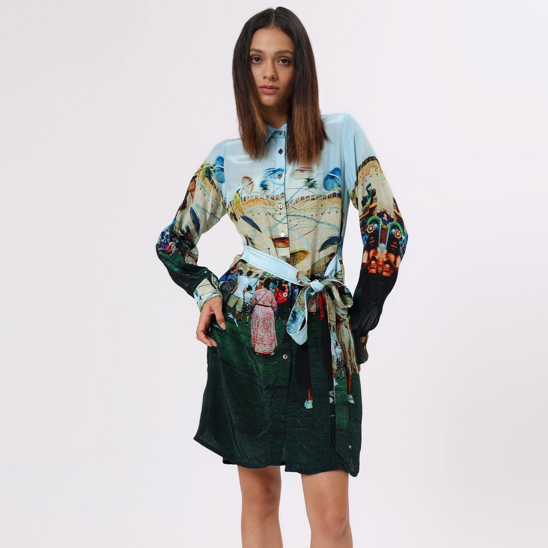 Stylera Women's statement party dress featuring a colorful print and tie waist for a stylish look