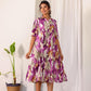 Stylera women's summer cotton dress in vibrant purple with floral print and relaxed fit