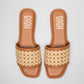 Stylera women's summer flat sandals with tan woven strap and cushioned footbed