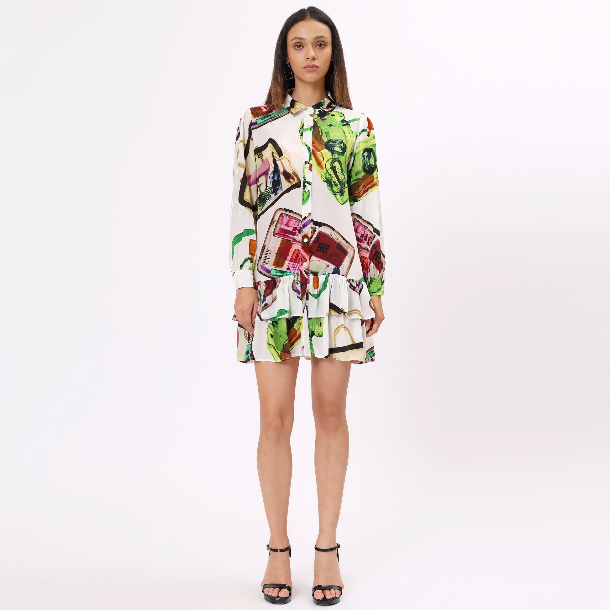 Stylera women's trendy designer dresses featuring a colorful print with a stylish button-down design
