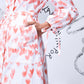 Stylera women's trendy peach dress with coral heart print, belted waist, long sleeves and side pocket