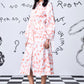 Stylera women's trendy peach dress midi shirt dress with belt long sleeves heart print and white sneakers
