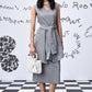 Stylera grey sleeveless wrap wool dress with waist tie and woven bag women's trendy wool dresses