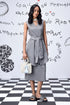 Stylera grey sleeveless wrap wool dress with waist tie and woven bag women&