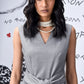 Stylera gray sleeveless V neck dress with waist tie and pearls women's trendy wool dresses