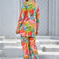 Back view of women’s tropical print co-ord set in vibrant colors, perfect for summer outings