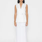 Stylera women's white sleeveless vest with belt worn with a long white skirt