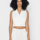 Stylera women's white vest top with sleeveless blazer design and cropped fit