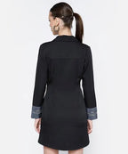 Vintage Lock and Key Embroidered Black Shirtdress