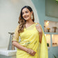 Stylera yellow floral organza saree with elegant embroidery and delicate detailing