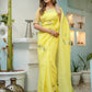 Stylera yellow floral organza saree with elegant embroidery, perfect for special occasions