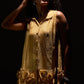 Stylera yellow organza sleeveless shirt with button front and floral ruffle hem