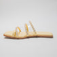 Stylera yellow pearl sandals for women with flat sole and three pearl-embellished straps