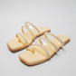 Stylera yellow pearl sandals for women with multiple pearl-embellished straps and square toe flats