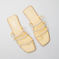 Yellow pearl sandals for women by Stylera with square toe and multiple pearl-adorned straps