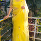 Yellow sunflower saree with delicate floral embroidery, perfect for festive occasions