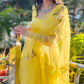 Elegant yellow sunflower saree from DiraByDimple, adorned with floral embroidery and a sheer dupatta
