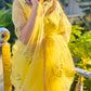 Yellow sunflower saree with floral embroidery, perfect for festive occasions and elegant outings