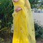 Yellow sunflower saree with floral embroidery perfect for festive occasions and elegant gatherings