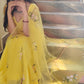 Elegant yellow sunflower saree by DiraByDimple featuring floral embroidery and a lightweight design