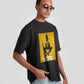 Stylera Lifestyle black oversized graphic t-shirt with yellow and black design worn with light jeans