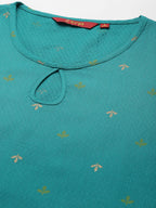 Women Teal Keyhole Neck Straight Kurta Krya